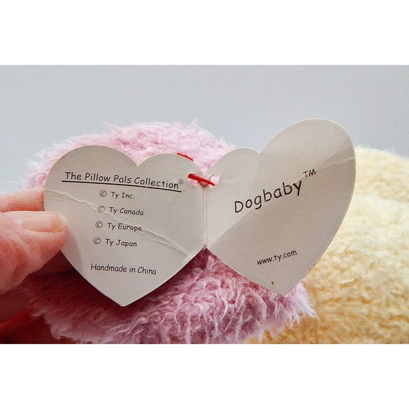 Ty Pillow Pals Yellow Pink Puppy Dog Plush DogBaby 8" Rattle Lovey 1999 Stuffed - Picture 12 of 12